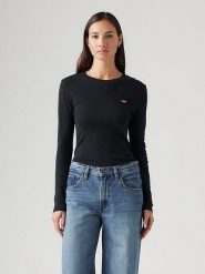 Levi's Koszulka "Essential" w kolorze czarnym rozmiar: XL. Czarne bluzki damskie Levi's, s, bez wzorów, z bawełny, bez kołnierzyka, bez ramiączek. Za 111.84 zł.