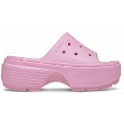 Klapki Crocs Stomp Slide 209346-6WY różowe. Czerwone klapki damskie bez wzorów, z materiału, bez obcasa. Za 394.65 zł.