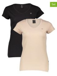 G-Star Koszulki (2 szt.) w kolorze czarno-beżowym rozmiar: XL. Brązowe t-shirty damskie G-Star, xl, bez wzorów, z bawełny, bez kołnierzyka. Za 122.38 zł.