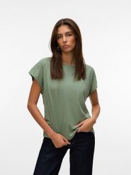 Vero Moda Koszulka w kolorze zielonym rozmiar: L. Zielone bluzki damskie Vero Moda, l, bez wzorów, z bawełny, bez kołnierzyka, bez ramiączek. Za 74.46 zł.