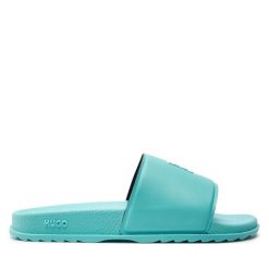 Klapki HUGO. Niebieskie klapki damskie Hugo, bez wzorów, bez obcasa. Za 349.99 zł.