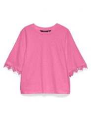 Vero Moda Koszulka w kolorze różowym rozmiar: M. Różowe bluzki damskie Vero Moda, m, bez wzorów, z bawełny, bez kołnierzyka. Za 93.94 zł.