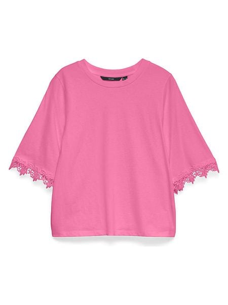 Vero Moda Koszulka w kolorze różowym rozmiar: XS. Różowe bluzki damskie Vero Moda, xs, bez wzorów, z bawełny, bez kołnierzyka. Za 73.95 zł.