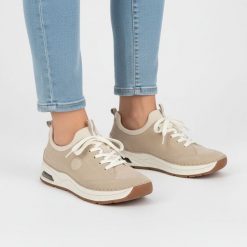 Półbuty damskie Rieker, cholewka ze skóry ekologicznej sportowa sylwetka wsuwane miękka amortyzowana podeszwa, beżowe, 44562-62. Brązowe półbuty damskie Rieker, bez wzorów, ze skóry ekologicznej, eleganckie, bez obcasa, na płaskiej podeszwie. Za 369.00 zł.