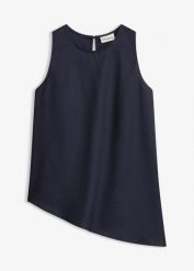 Top z domieszką lnu. Niebieskie topy damskie bonprix, bez wzorów, bez kołnierzyka. Za 59.99 zł.