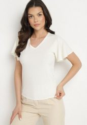 Beżowa Bluzka z Szerokimi Rękawami Sunevia. Brązowe bluzki damskie Born2be, m, bez wzorów, z jeansu, eleganckie, bez kołnierzyka, bez ramiączek. Za 34.99 zł.