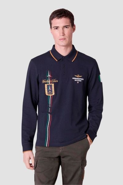 AERONAUTICA MILITARE Granatowa męska koszulka polo Piqué, Rozmiar L. Niebieskie koszulki polo męskie AERONAUTICA MILITARE, l, bez wzorów, bez ramiączek. W wyprzedaży za 265.99 zł.