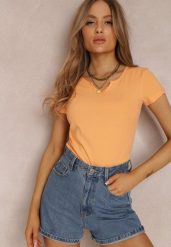 Pomarańczowy T-shirt Amarhyse. Brązowe t-shirty damskie Renee, l, z aplikacjami, z bawełny, bez kołnierzyka. Za 29.99 zł.