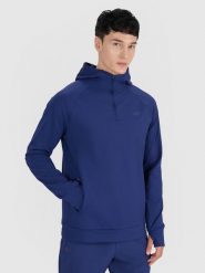 4F Bluza treningowa nierozpinana z kapturem męska 4F x Robert Lewandowski - granatowa XXL. Niebieskie bluzy sportowe męskie 4f, bez wzorów, z dzianiny, klasyczne, bez kołnierzyka, bez ramiączek. Za 249.99 zł.
