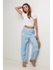 Lin Passion Lniane spodnie w kolorze błękitnym rozmiar: 38/40. Niebieskie spodnie materiałowe damskie Lin Passion, bez wzorów, ze lnu, klasyczne, z standardowym stanem. Za 130.99 zł.