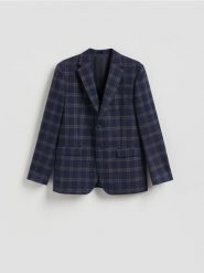 Marynarka slim fit w kratę - granatowy. Niebieskie marynarki męskie Reserved, bez wzorów, z tkaniny. Za 329.99 zł.