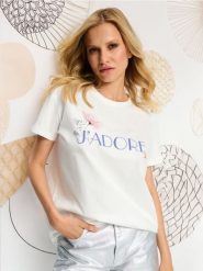 Koszulka - kremowy. Białe t-shirty damskie Sinsay, l, bez wzorów, z bawełny, bez kołnierzyka. Za 29.99 zł.