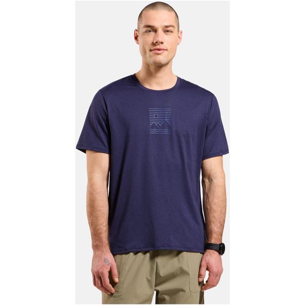 Koszulka męska Odlo ASCENT SUN. SEA. MOUNTAINS. T-shirt crew neck s/s. Niebieskie t-shirty męskie Odlo, m, bez wzorów, z elastanu, bez kołnierzyka. Za 239.99 zł.