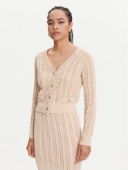 Guess Kardigan W5YR15 Z3OU0 Beżowy Regular Fit. Brązowe kardigany damskie Guess, xxl, z aplikacjami, z bawełny. Za 339.99 zł.