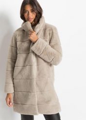 Płaszcz ze sztucznego futra. Szare płaszcze damskie bonprix, bez wzorów. Za 299.99 zł.