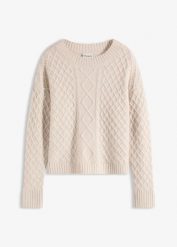 Sweter. Brązowe swetry klasyczne damskie bonprix, bez kołnierzyka. Za 129.99 zł.