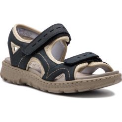 Sandały RIEKER 67866-14. Niebieskie sandały damskie Rieker, bez wzorów, z materiału, bez obcasa. Za 229.99 zł.
