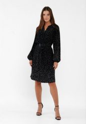 Elegancka sukienka G-NOELIA. Czarne sukienki damskie Volcano, m, bez wzorów, z materiału, eleganckie, bez kołnierzyka, bez ramiączek. Za 159.99 zł.