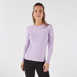 Koszulka do biegania z długim rękawem damska Kiprun Run 500. Fioletowe bielizna termoaktywna damska KIPRUN, xs, bez wzorów, z elastanu. Za 99.99 zł.