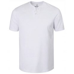 Męski T-Shirt, Dekolt z Guzikami - Pako Jeans - Biały. Białe t-shirty męskie Pako Jeans, m, bez wzorów, z bawełny, bez kołnierzyka. Za 65.00 zł.
