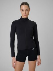 4F Bluza treningowa slim bez kaptura damska - czarna S. Czarne bluzy sportowe damskie 4f, s, bez wzorów, bez ramiączek, bez kaptura. Za 179.99 zł.