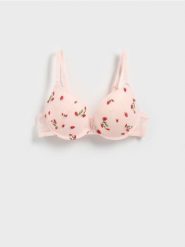 Biustonosz push up z haftem - pastelowy róż. Czerwone biustonosze Reserved, bez wzorów, z dzianiny. W wyprzedaży za 45.99 zł.