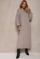 Beżowa Pudełkowa Sukienka z Wiskozą i Półgolfem Salindra. Brązowe sukienki damskie Renee, bez wzorów, z wiskozy, eleganckie, bez kołnierzyka, bez ramiączek, midi, kopertowe. W wyprzedaży za 97.99 zł.
