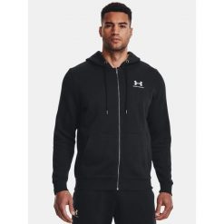 Bluza fitness męska Under Armour Essential Fleece Full Zip Hood. Czarne bluzy sportowe męskie Under Armour, bez wzorów, sportowe, bez kołnierzyka, bez ramiączek. Za 219.99 zł.