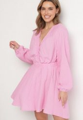 Różowa Sukienka Rozkloszowana z Bawełny z Dekoltem V Sallorea. Czerwone sukienki damskie Born2be, l, bez wzorów, z bawełny, eleganckie, bez kołnierzyka, bez ramiączek, mini, rozkloszowane. W wyprzedaży za 127.99 zł.
