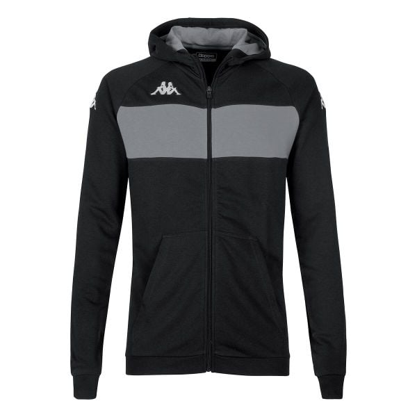 Bluza z kapturem Kappa Dacciozi. Czarne bluzy sportowe męskie Kappa, bez wzorów, z bawełny, sportowe, bez kołnierzyka, bez ramiączek. W wyprzedaży za 204.70 zł.