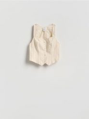 Kamizelka we wzór pinstripe - złamana biel. Kamizelki damskie Reserved, l, z bawełny. Za 179.99 zł.