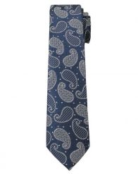 Granatowo-Szary Elegancki Krawat Męski w Paisley -ALTIES- 6 cm, Łezki. Niebieskie krawaty i muchy męskie Alties, bez wzorów, z tkaniny, eleganckie. Za 49.00 zł.