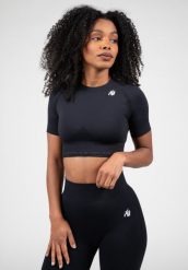 Whitney Bezszwowe Crop Top - Czarny. Czarne topy sportowe damskie GORILLA WEAR, s, bez wzorów, z nylonu, bez ramiączek. Za 193.00 zł.