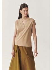 TATUUM Koszulka "Navix" w kolorze beżowym rozmiar: L. Brązowe bluzki damskie Tatuum, l, bez wzorów, bez kołnierzyka, bez ramiączek. Za 87.45 zł.