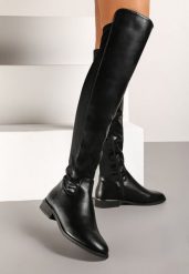 Czarne Płaskie Kozaki w Stylu Muszkieterek z Ociepleniem Temitlin. Czarne kozaki damskie Renee, z jeansu, bez obcasa, na obcasie. Za 149.99 zł.