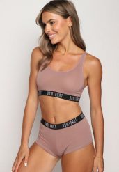 Jasnobrązowy 2-Częściowy Komplet Bawełniany Sportowy Biustonosz i Szorty oraz Stringi Klemera. Brązowe biustonosze sportowe damskie Born2be, l, z bawełny. Za 34.99 zł.
