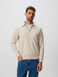 Bluza z kołnierzem - złamana biel. Bluzy bez kaptura męskie Reserved, l, z dzianiny. Za 139.99 zł.