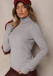 Szary Golf z Wiskozą i Bawełną Ozdobiony Ściągaczami Zeialie. Szare golfy damskie Renee, l, z aplikacjami, z bawełny, bez ramiączek. Za 54.99 zł.