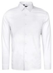 Elegancka Koszula Męska - VICTORIO - Slim - Biała. Białe koszule męskie Victorio, m, bez wzorów, z bawełny, bez kołnierzyka, bez ramiączek. Za 199.00 zł.