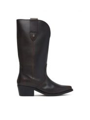 Tommy Hilfiger Kozaki Leather Mid Calf Western Boot FW0FW09798 Brązowy ciemny. Brązowe kozaki damskie Tommy Hilfiger, ze skóry, bez obcasa, na słupku. Za 1,299.00 zł.
