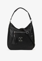 Czarna Torebka Shopperka z Frędzlami i Aplikacją Gelluria. Czarne shopper bag damskie Renee, z aplikacjami, z jeansu, bez dodatków. Za 89.99 zł.