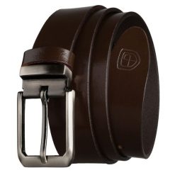 Skórzany, elegancki pasek męski w brązowym kolorze ze srebrną, klasyczną klamrą - Peterson. Brązowe paski męskie Peterson, bez wzorów, ze skóry, eleganckie. Za 49.99 zł.