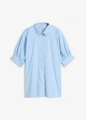Bluzka oversize. Niebieskie bluzki damskie bonprix, bez wzorów, bez kołnierzyka, bez ramiączek. Za 129.99 zł.