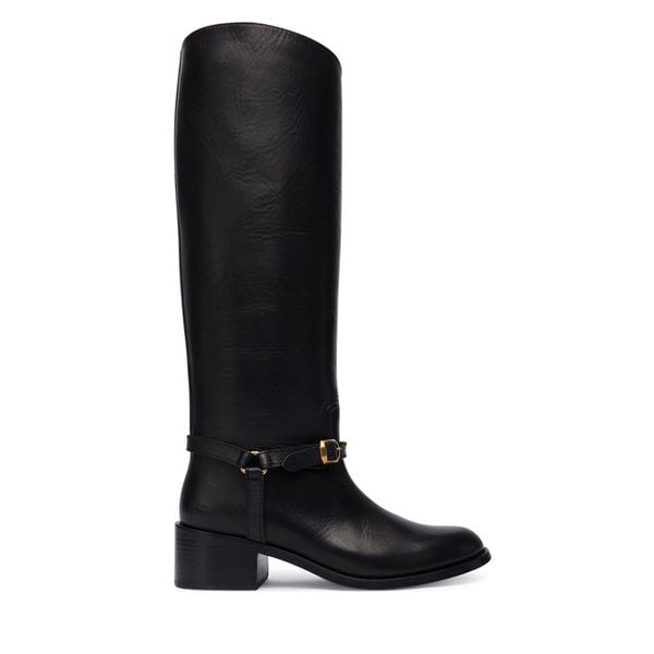 Oficerki Polo Ralph Lauren. Czarne kozaki damskie Polo Ralph Lauren, bez obcasa, na płaskiej podeszwie. Za 2,329.00 zł.