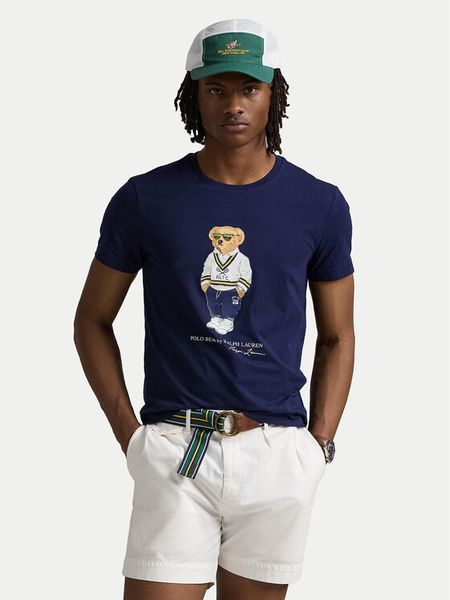 Polo Ralph Lauren T-Shirt 710973137003 Granatowy Slim Fit. Niebieskie koszulki polo męskie Polo Ralph Lauren, m, bez wzorów, z bawełny, bez ramiączek. Za 549.99 zł.