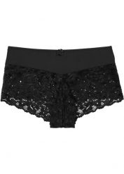 Figi maxi panty z koronką. Czarne figi damskie bonprix, bez wzorów, z koronki. Za 49.99 zł.