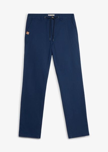 Spodnie chinosy, classic fit, ze stretchem i szeroką nogawką, straight. Niebieskie spodnie materiałowe męskie bonprix, bez wzorów. Za 129.99 zł.