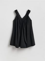 Bawełniana sukienka - czarny. Czarne sukienki damskie Reserved, l, bez wzorów, z bawełny, bez kołnierzyka, bez ramiączek. Za 129.99 zł.