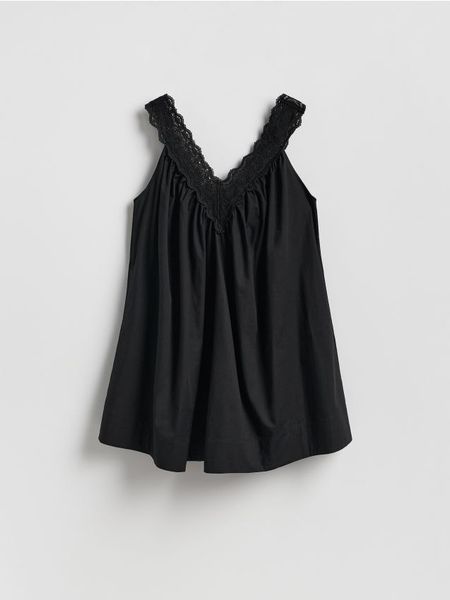 Bawełniana sukienka - czarny. Czarne sukienki damskie Reserved, l, bez wzorów, z bawełny, bez kołnierzyka, bez ramiączek. Za 129.99 zł.