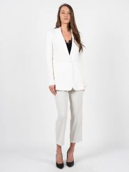 Patrizia Pepe Spodnie | 8P0353 A6F5 | Kobieta | Szary, Kremowy. Białe spodnie materiałowe damskie Patrizia Pepe, bez wzorów, z elastanu. W wyprzedaży za 349.00 zł.